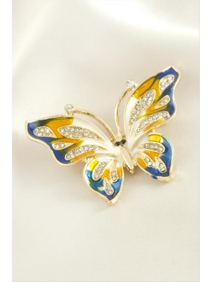 Zero Land Drnds Kelebek Mineli Taşlı Broş - Sarı