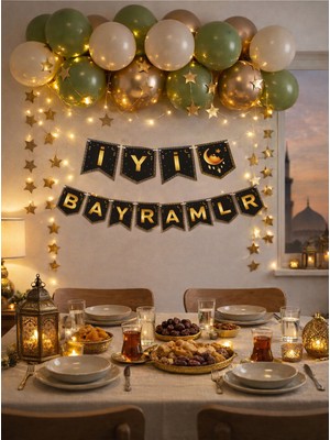 Pairla “3 Metre Led”, “iyi Bayramlar” Ramazan Süslemesi, Ramazan Hediyesi, Ramazan Bayramı Oda Mekan Süsleme Banner