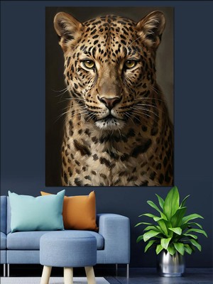 Artmeg Yakın Çekim Detaylı Leopar Portresi Dekoratif Kanvas - Mdf Ahşap Tablo
