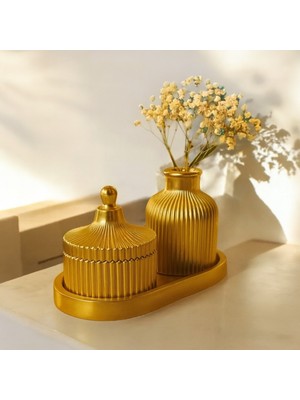 Genel 3 Parça Modern Dekoratif Vazo ve Saklama Kutusu Seti - Şık Ev Dekorasyonu