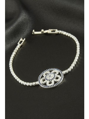 Zero Land Drnds Çiçek Zirkon Taşlı Çocuk Bileklik 16 cm - Gümüş Rengi