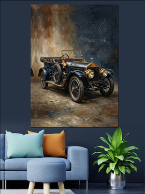 Tablomega Siyah Arka Planda Antik Araba Dekoratif Kanvas - Mdf Ahşap Tablo