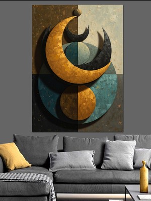 Artmeg Modern Soyut Ay ve Yıldız Dekoratif Kanvas - Mdf Ahşap Tablo