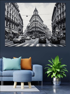 Tablomega Siyah Beyaz Paris Şehir Sokağı Dekoratif Kanvas - Mdf Ahşap Tablo