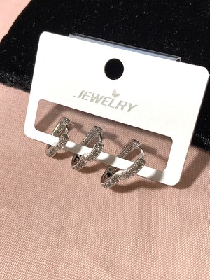 IRONMOON Gümüş Renk 3'lü Kalp Tasarım Klipsili Çelik Küpe