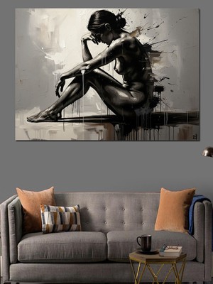 Tablomega Düşünen Kadın Silüeti Soyut Çizim Dekoratif Kanvas - Mdf Ahşap Tablo