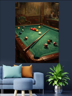 Tablomega Bilardo Masası ve Renkli Toplar Dekoratif Kanvas - Mdf Ahşap Tablo