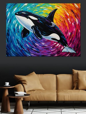 Tablomega Okyanusta Süzülen Dev Katil Balina Dekoratif Kanvas - Mdf Ahşap Tablo