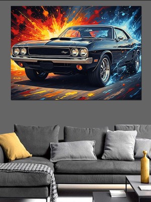 Tablomega Gece Işıkları Altında Modern Spor Araba Dekoratif Kanvas - Mdf Ahşap Tablo