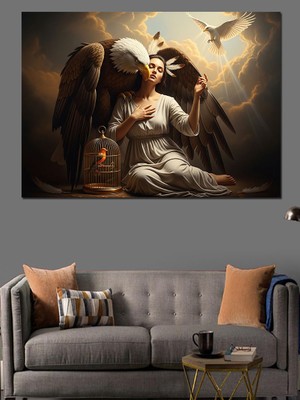 Tablomega Melek ve Büyük Kanatlı Kartal Portresi Dekoratif Kanvas - Mdf Ahşap Tablo