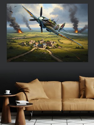 Tablomega Savaş Meydanında Klasik Savaş Uçağı Dekoratif Kanvas - Mdf Ahşap Tablo