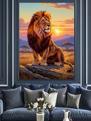 Tablomega Gün Batımında Aslan Kral Dekoratif Kanvas - Mdf Ahşap Tablo