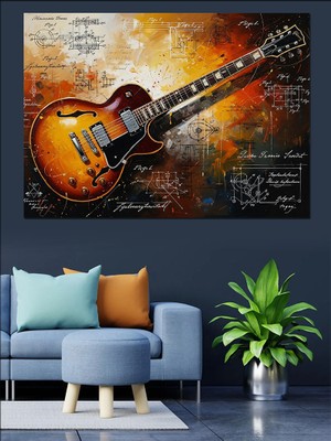 Tablomega Sanatsal Çizgilerle Elektro Gitar Tablosu Dekoratif Kanvas - Mdf Ahşap Tablo