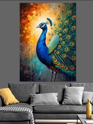 Tablomega Bahçe Içinde Görkemli Tavus Kuşu Dekoratif Kanvas - Mdf Ahşap Tablo