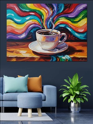 Tablomega Dumanı Tüten Renkli Kahve Fincanı Dekoratif Kanvas - Mdf Ahşap Tablo