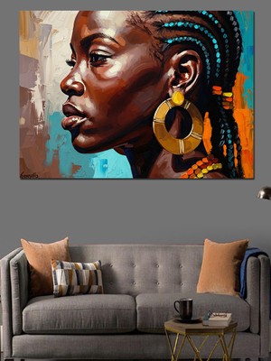 Tablomega Etnik Takılı Afrikalı Kadın Profili Dekoratif Kanvas - Mdf Ahşap Tablo
