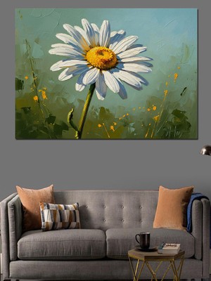 Tablomega Sade Arka Planda Büyük Papatya Dekoratif Kanvas - Mdf Ahşap Tablo