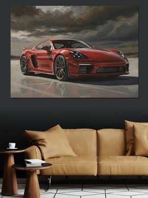 Tablomega Kırmızı Spor Araba Gece Manzarası Dekoratif Kanvas - Mdf Ahşap Tablo