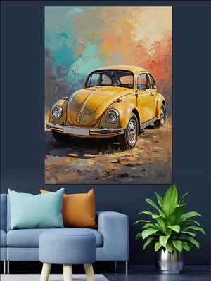 Tablomega Sarı Klasik Vosvos Araba Dekoratif Kanvas - Mdf Ahşap Tablo