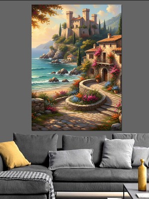 Tablomega Deniz Kenarı Çiçekli Yol Dekoratif Kanvas - Mdf Ahşap Tablo