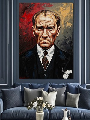 Tablomega Klasik Siyah Beyaz Atatürk Portresi Dekoratif Kanvas - Mdf Ahşap Tablo
