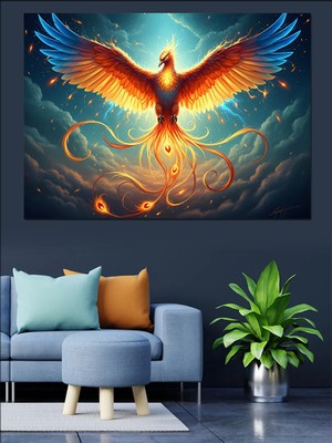 Tablomega Yükselen Anka Kuşu Mitolojik Sanat Dekoratif Kanvas - Mdf Ahşap Tablo