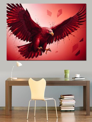 Tablomega Kırmızı Arka Planda Uçan Kartal Dekoratif Kanvas - Mdf Ahşap Tablo
