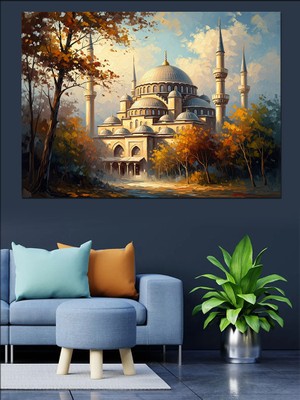 Tablomega Istanbul Camii ve Sonbahar Manzarası Dekoratif Kanvas - Mdf Ahşap Tablo