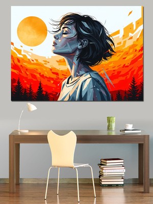 Tablomega Gün Batımında Profil Kadın Silüeti Dekoratif Kanvas - Mdf Ahşap Tablo