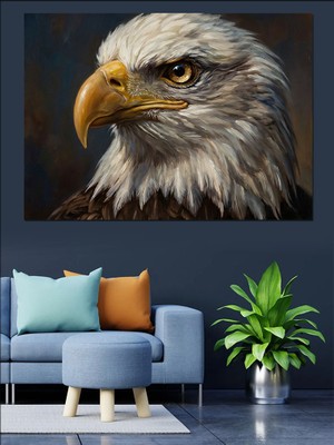 Tablomega Yakın Plan Heybetli Kartal Başı Dekoratif Kanvas - Mdf Ahşap Tablo