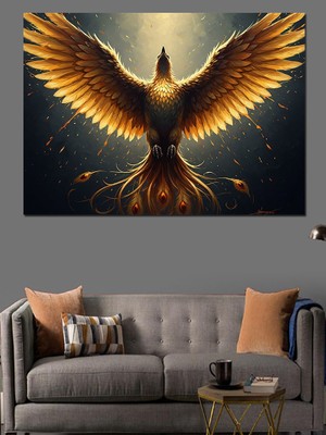 Tablomega Kanatlarını Açmış Altın Kartal Dekoratif Kanvas - Mdf Ahşap Tablo