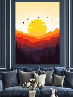 Tablomega Gün Batımında Dağ Manzarası Dekoratif Kanvas - Mdf Ahşap Tablo