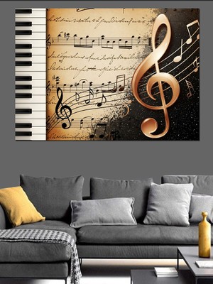 Tablomega Piyano Tuşları ve Müzik Notaları Dekoratif Kanvas - Mdf Ahşap Tablo