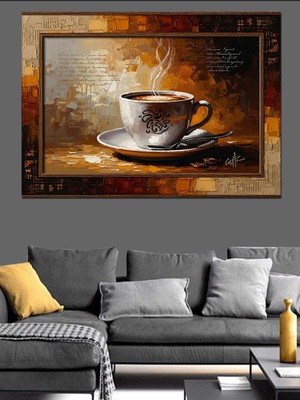 Tablomega Buharı Tüten Kahve ve Eski Gazete Dekoratif Kanvas - Mdf Ahşap Tablo