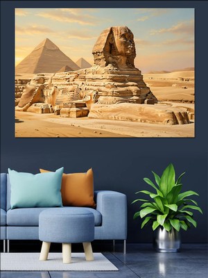 Tablomega Gize Piramitleri ve Sfenks Dekoratif Kanvas - Mdf Ahşap Tablo
