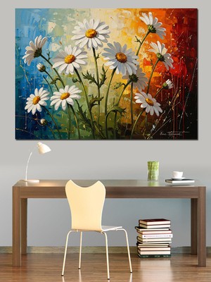 Tablomega Beyaz Papatya Tarlası Tablosu Dekoratif Kanvas - Mdf Ahşap Tablo
