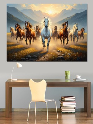Tablomega Gün Batımında Atlılar ve Manzara Dekoratif Kanvas - Mdf Ahşap Tablo