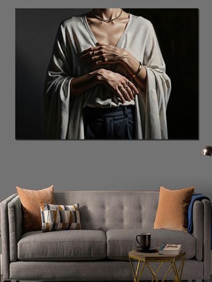 Tablomega Göğsünü Tutan Zarif Kadın Figürü Dekoratif Kanvas - Mdf Ahşap Tablo