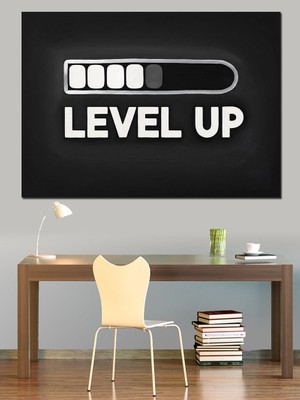 Tablomega Level Up Yükleme Çubuğu Yazısı Dekoratif Kanvas - Mdf Ahşap Tablo
