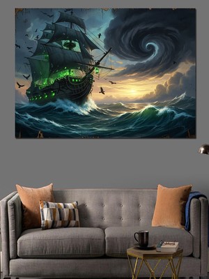 Tablomega Fırtınalı Denizde Uçan Hayalet Gemi Dekoratif Kanvas - Mdf Ahşap Tablo