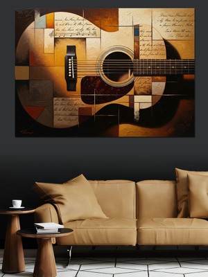 Tablomega Gitar Gövdesinde Modern Kübik Şehir Dekoratif Kanvas - Mdf Ahşap Tablo