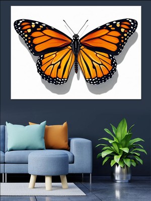 Tablomega Turuncu Kanatlı Büyük Monarch Kelebeği Dekoratif Kanvas - Mdf Ahşap Tablo