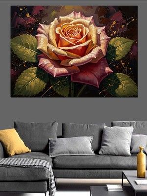 Tablomega Vazoda Parlayan Büyük Pembe Gül Dekoratif Kanvas - Mdf Ahşap Tablo