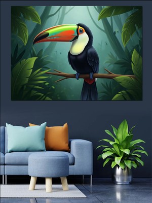 Tablomega Tropikal Dalda Renkli Tuk Kuşu Dekoratif Kanvas - Mdf Ahşap Tablo