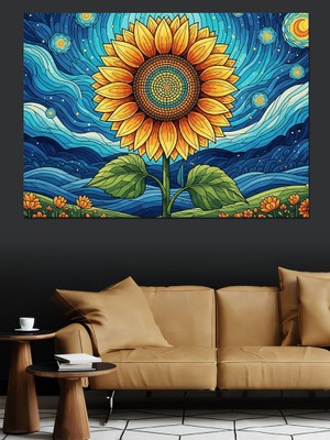 Tablomega Güneşe Dönmüş Büyük Sarı Ayçiçeği Dekoratif Kanvas - Mdf Ahşap Tablo