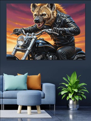 Tablomega Motosiklet Süren Deri Ceketli Sırtlan Dekoratif Kanvas - Mdf Ahşap Tablo