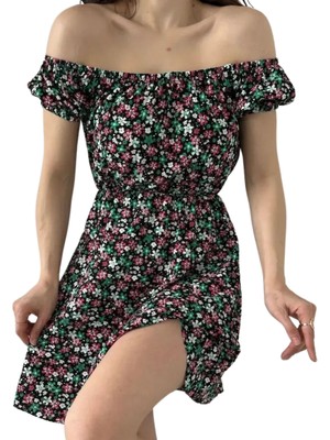 Paxteks Madonna Yaka Çiçek  Desenli Elbise