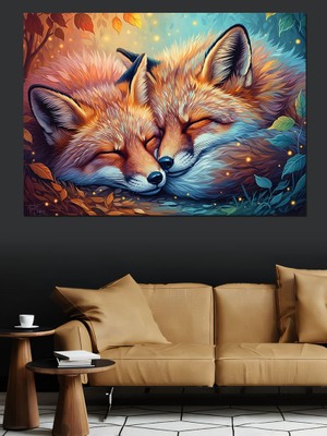 Tablomega Iki Tilkinin Sevgi Dolu Uykusu Dekoratif Kanvas - Mdf Ahşap Tablo