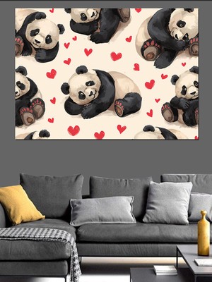 Tablomega Kalpli Arka Planda Uyuyan Pandalar Dekoratif Kanvas - Mdf Ahşap Tablo