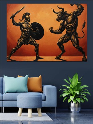 Tablomega Antik Arenada Boğa ve Matador Dekoratif Kanvas - Mdf Ahşap Tablo
